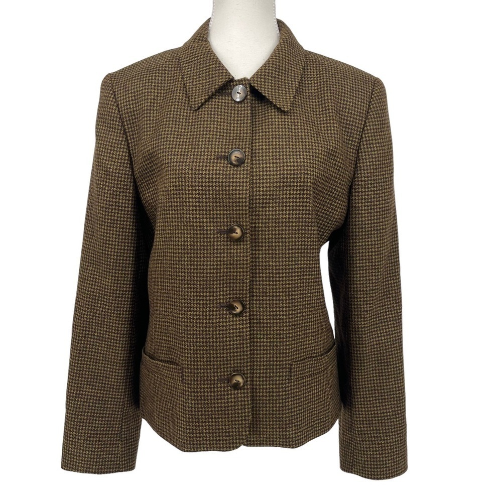 🔴 5‎ for $25! Vintage Liz Claiborne Blazer 100% Wool Green Houndstooth 12